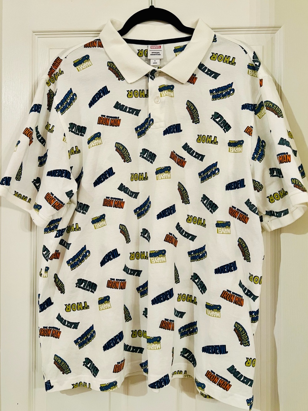 Marvel Logo-Print White Polo Shirt - Men's size XL
